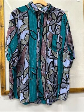 Vintage UNIONBAY Teal & Light Blue Abstract button up shirt